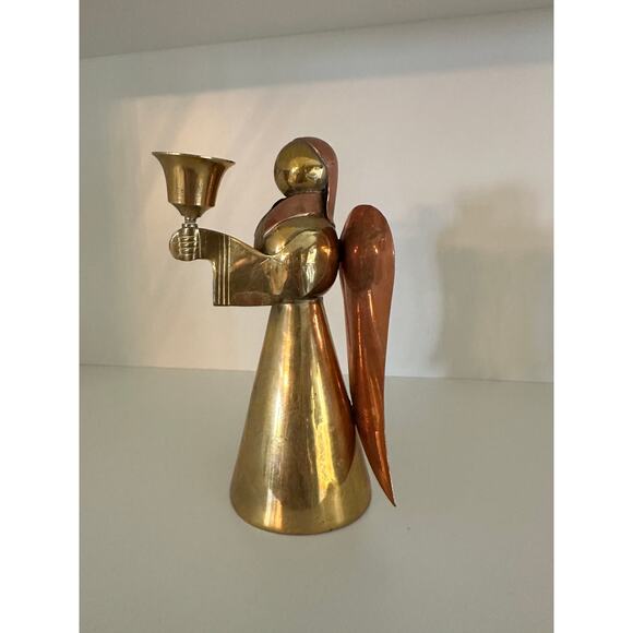 Vintage Set of 3 Brass Copper Angel Candle Holders Holiday Table Decor - Picture 12 of 14